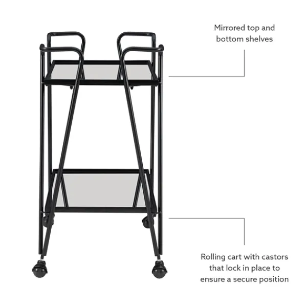 Kitchen Islands & Bar Carts-Kirkland's Home Metal Mirrored Shelves Bar Cart Black
