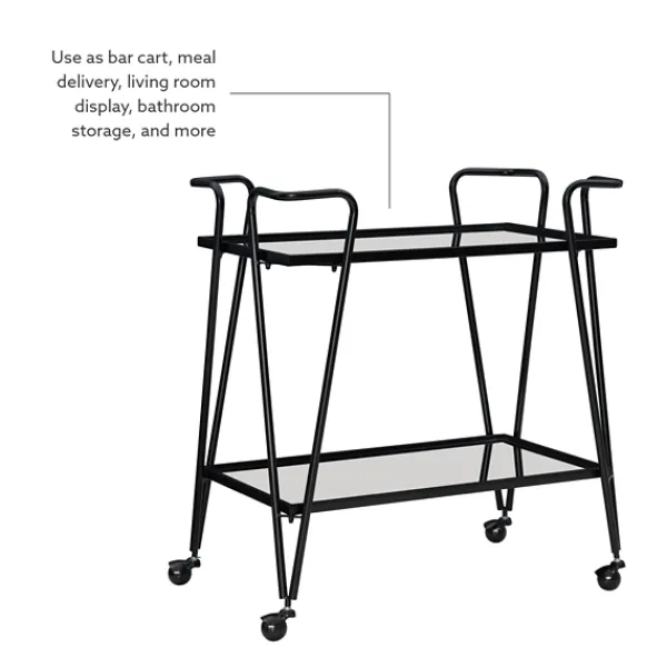 Kitchen Islands & Bar Carts-Kirkland's Home Metal Mirrored Shelves Bar Cart Black
