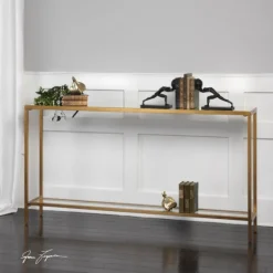 Console Tables-Kirkland's Home Metal Mirrored Top Slim Console Table Gold