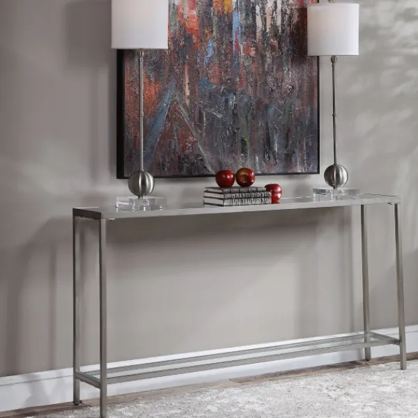 Console Tables-Kirkland's Home Metal Mirrored Top Slim Console Table Silver