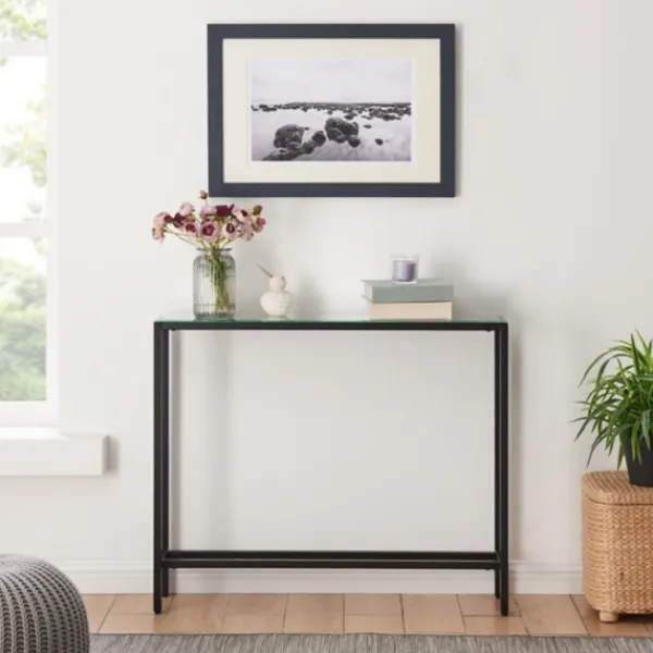 Console Tables-Kirkland's Home Metal Mirrored Top Slim Console Table Black
