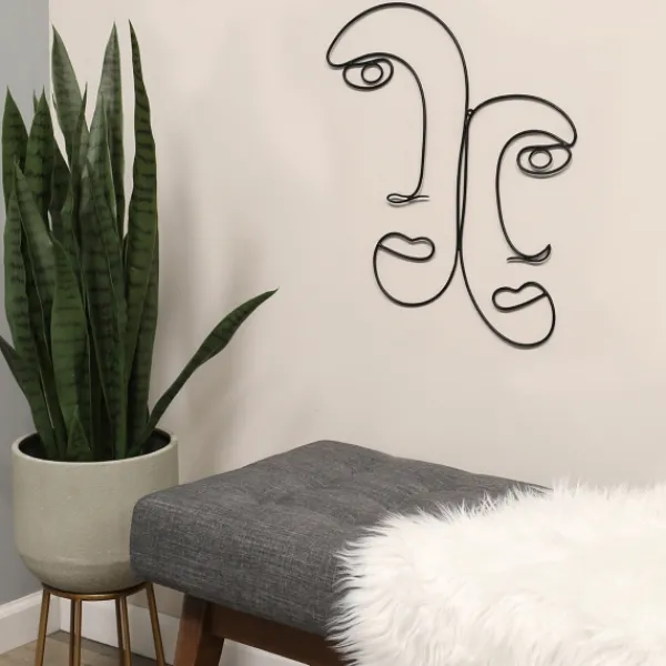 Wall Plaques-Kirkland's Home Metal Modern Outline Faces Wall Plaque Black