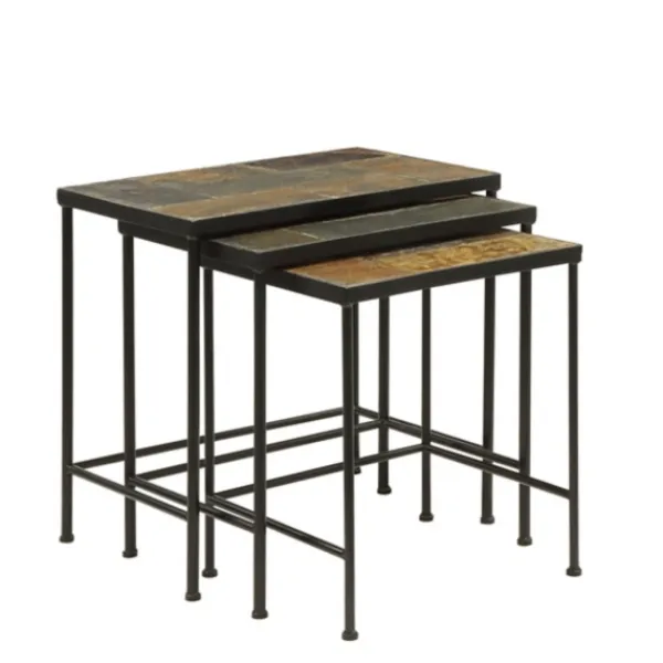 Accent & End Tables-Kirkland's Home Metal Nesting Slate Top Accent Tables, Set Of 3 Black