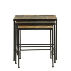 Accent & End Tables-Kirkland's Home Metal Nesting Slate Top Accent Tables, Set Of 3 Black
