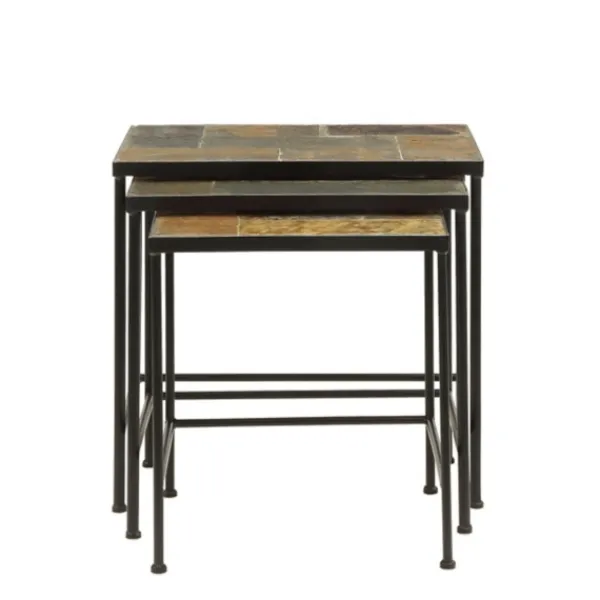 Accent & End Tables-Kirkland's Home Metal Nesting Slate Top Accent Tables, Set Of 3 Black