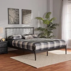 Beds & Headboards-Kirkland's Home Metal Open Headboard Full Platform Bed Black