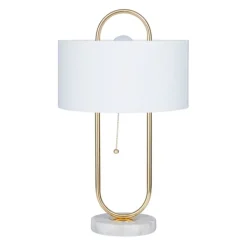 Table Lamps-Kirkland's Home Metal Open Loop Stem White Round Table Lamp Gold