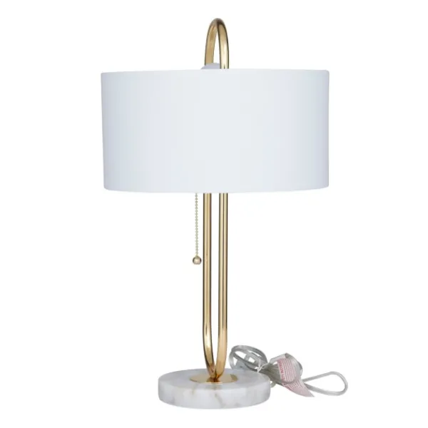 Table Lamps-Kirkland's Home Metal Open Loop Stem White Round Table Lamp Gold