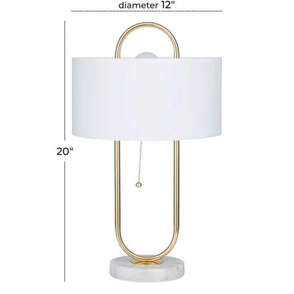Table Lamps-Kirkland's Home Metal Open Loop Stem White Round Table Lamp Gold