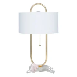 Table Lamps-Kirkland's Home Metal Open Loop Stem White Round Table Lamp Gold