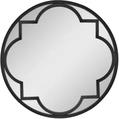 Decorative Mirrors-Kirkland's Home Metal Quatrefoil Round Frame Wall Mirror Black