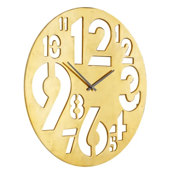 Clocks-Kirkland's Home Metal Round Frame Cutout Numerals Clock Gold
