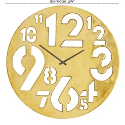 Clocks-Kirkland's Home Metal Round Frame Cutout Numerals Clock Gold