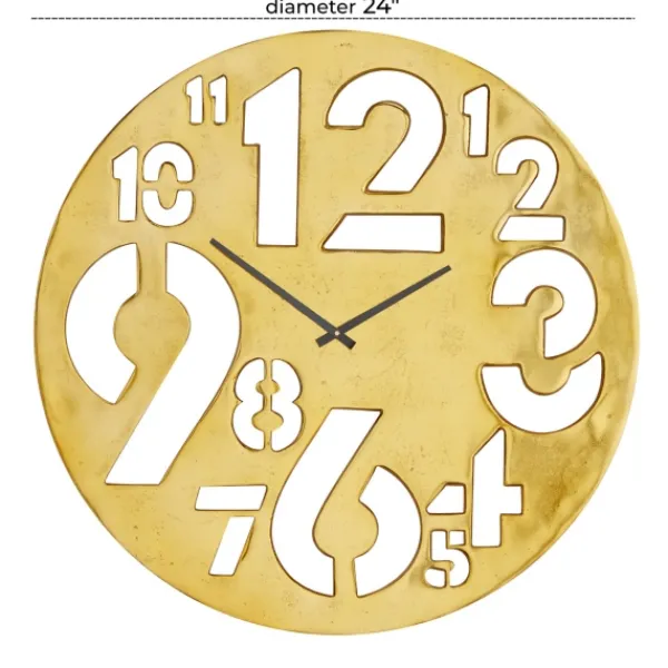 Clocks-Kirkland's Home Metal Round Frame Cutout Numerals Clock Gold