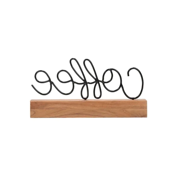 Statues & Figurines-Kirkland's Home Metal Script Coffee Wood Block Tan/Black