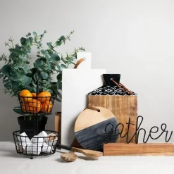 Statues & Figurines-Kirkland's Home Metal Script Gather Wood Block Tan/Black