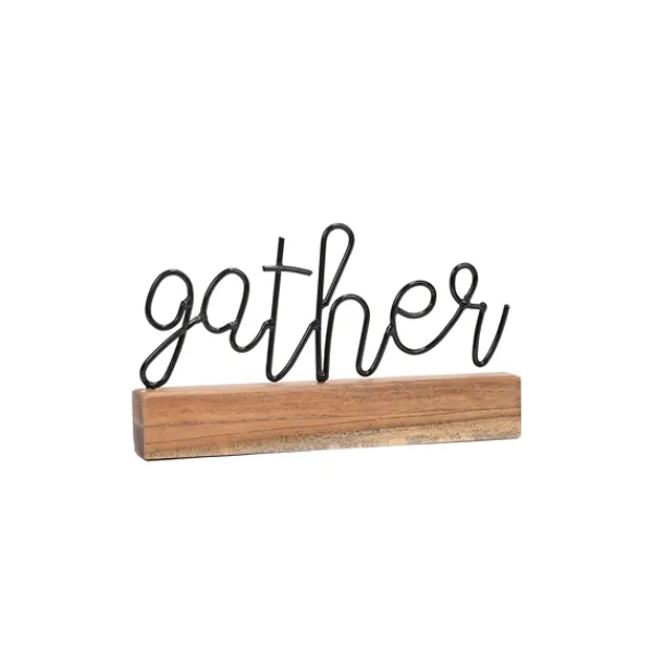 Statues & Figurines-Kirkland's Home Metal Script Gather Wood Block Tan/Black