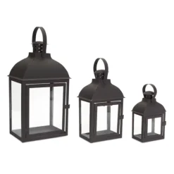 Lanterns-Kirkland's Home Metal Slope Top Lanterns, Set Of 3 Black