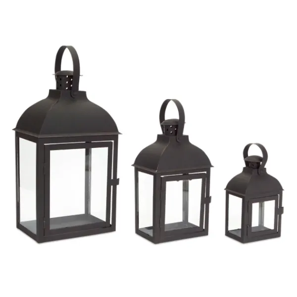 Lanterns-Kirkland's Home Metal Slope Top Lanterns, Set Of 3 Black