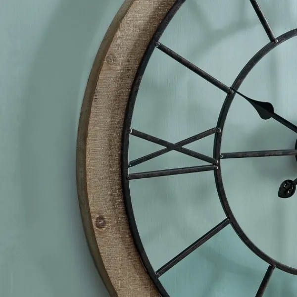 Clocks-Kirkland's Home Metal Timeworn Wall Clock Brown