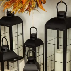 Lanterns-Kirkland's Home Metal Windowpane Lantern, 21 In. Black
