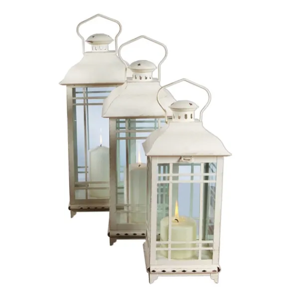 Lanterns-Kirkland's Home Metal Windowpane Lanterns, Set Of 3 White