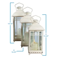 Lanterns-Kirkland's Home Metal Windowpane Lanterns, Set Of 3 White