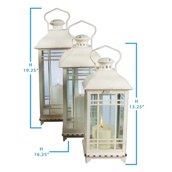 Lanterns-Kirkland's Home Metal Windowpane Lanterns, Set Of 3 White