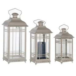 Lanterns-Kirkland's Home Metal Windowpane Lanterns, Set Of 3 White