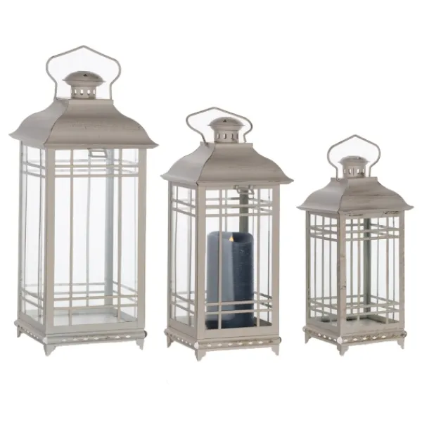 Lanterns-Kirkland's Home Metal Windowpane Lanterns, Set Of 3 White
