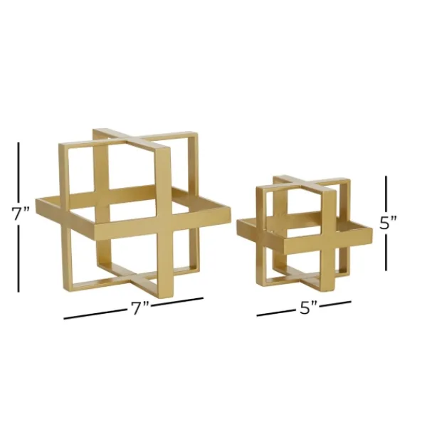 Statues & Figurines-Kirkland's Home Metallic Cube Sculptures, Set Of 2 Gold