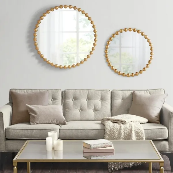 Decorative Mirrors-Kirkland's Home Metallic Gold Foiled Beaded Wall Mirror, 27 In.