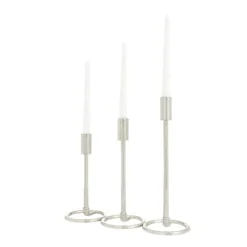 Candle Holders-Kirkland's Home Metallic Loop Base Taper Candle Holders, Set Of 3 Silver