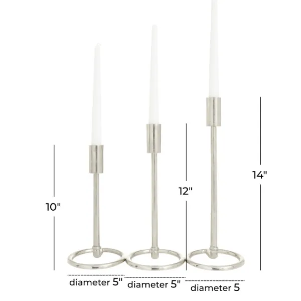 Candle Holders-Kirkland's Home Metallic Loop Base Taper Candle Holders, Set Of 3 Silver