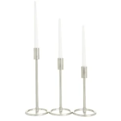 Candle Holders-Kirkland's Home Metallic Loop Base Taper Candle Holders, Set Of 3 Silver