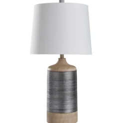 Table Lamps-Kirkland's Home Metallic Silver Banded Table Lamp White