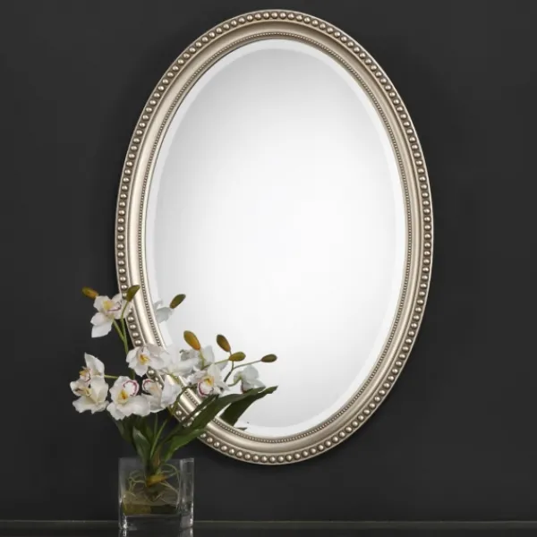 Decorative Mirrors-Kirkland's Home Metallic Silver Beaded Edge Oval Mirror