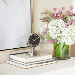 Decorative Accents-Kirkland's Home Metallic Steel Beveled Base Tabletop Clock Silver