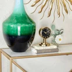 Decorative Accents-Kirkland's Home Metallic Steel Beveled Base Tabletop Clock Gold