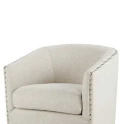 Accent Chairs-Kirkland's Home Metro Club Natural Swivel Chair With Nailhead Trim White