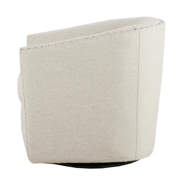 Accent Chairs-Kirkland's Home Metro Club Natural Swivel Chair With Nailhead Trim White