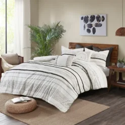 Duvets-Kirkland's Home Mia Striped 3-Pc. Queen Duvet Cover Set White