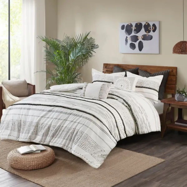 Duvets-Kirkland's Home Mia Striped 3-Pc. Queen Duvet Cover Set White