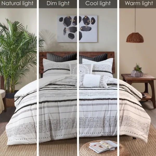 Duvets-Kirkland's Home Mia Striped 3-Pc. Queen Duvet Cover Set White