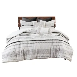 Comforters-Kirkland's Home Mia White Striped 3-Pc. King Comforter Set White/Black