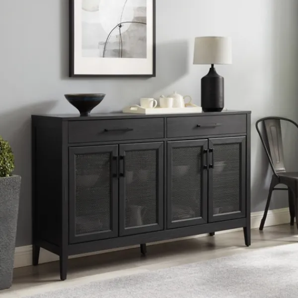 Cabinets & Sideboards-Kirkland's Home Micah Black Rattan Mesh Sideboard Cabinet
