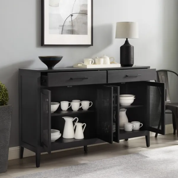 Cabinets & Sideboards-Kirkland's Home Micah Black Rattan Mesh Sideboard Cabinet