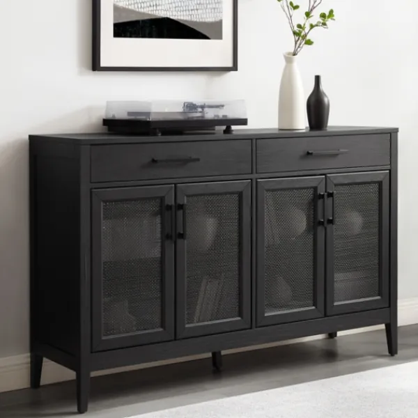 Cabinets & Sideboards-Kirkland's Home Micah Black Rattan Mesh Sideboard Cabinet