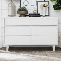 Dressers & Chests-Kirkland's Home Midcentury Grooved Handles Dresser White