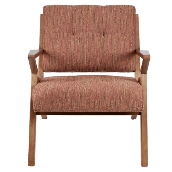 Accent Chairs-Kirkland's Home Mid-Century Pecan Finish Accent Chair Orange
